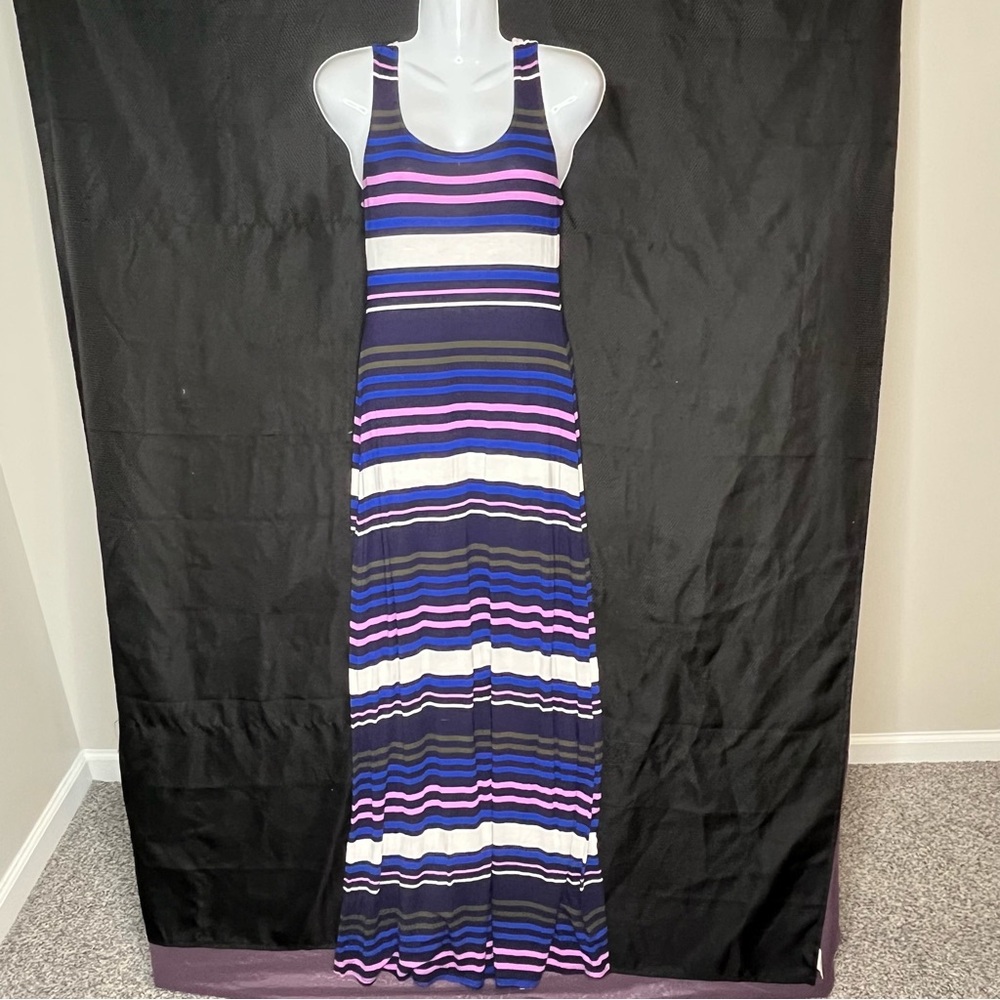 Merona Purple and Blue Striped Maxi Dress - Size Extra Small
